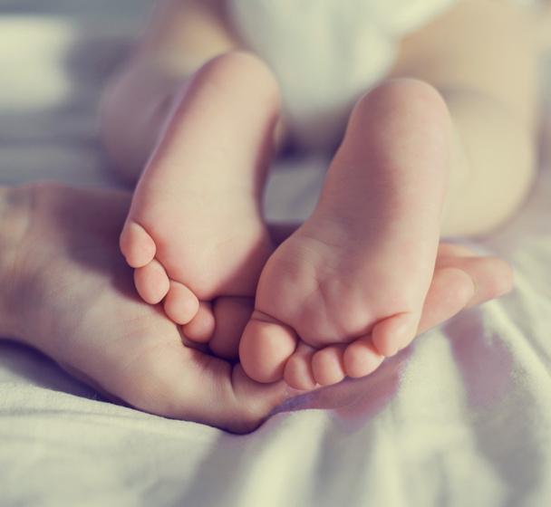 Baby's feet in the palm - Foto, immagini