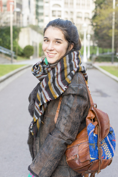 Smiling hipster woman student, outdoor. - Valokuva, kuva