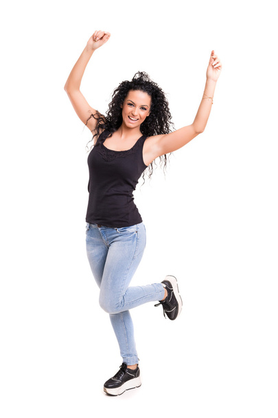 Happy woman with raised arms - Photo, Image