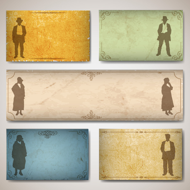 Vintage card with silhouettes - Vector, Image