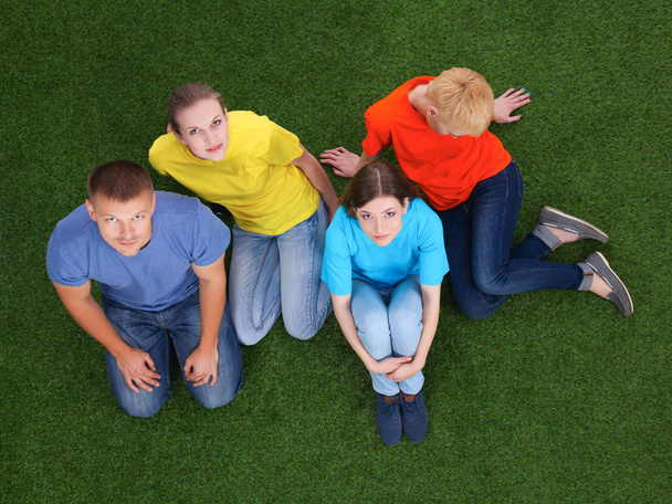 Group of young people sitting on green grass - Фото, зображення