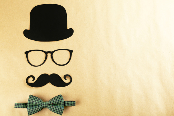 glasses, mustache, bow tie and bowler - Фото, изображение