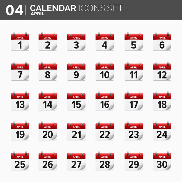 Vector illustration. Calendar icons set.  Date and time.  April. - Vector, Image