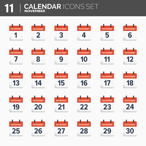 Vector illustration. Calendar icons set.  Date and time. November. - Vector, Image
