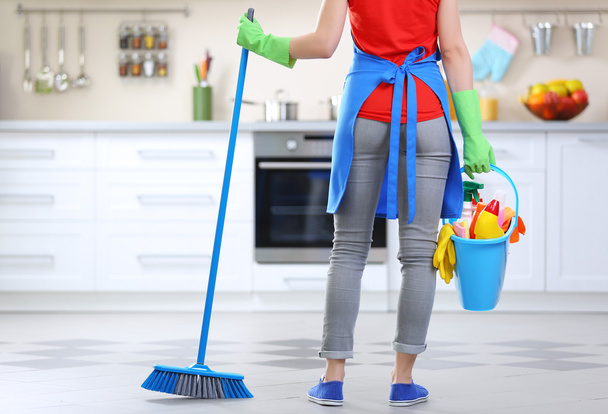 Woman with floor mop - Φωτογραφία, εικόνα