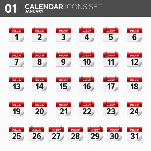 Vector illustratie. Kalenderpictogrammen instellen. Datum en tijd. Januari. - Vector, afbeelding