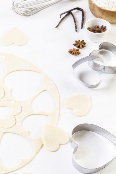 Baking heart shaped sugar cookies - Photo, Image
