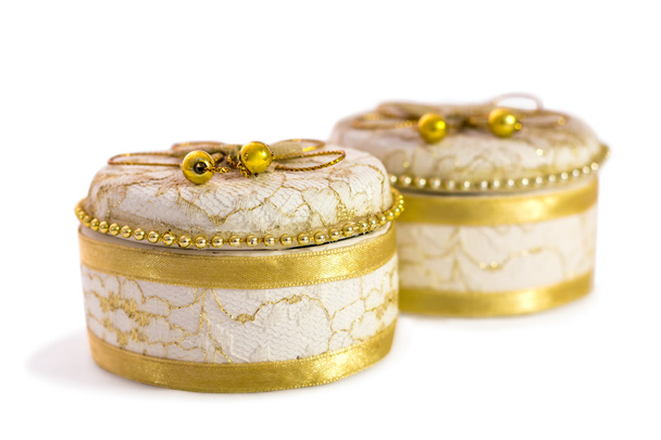 Small ceramic jewelry box isolated over a white background. - Photo, Image