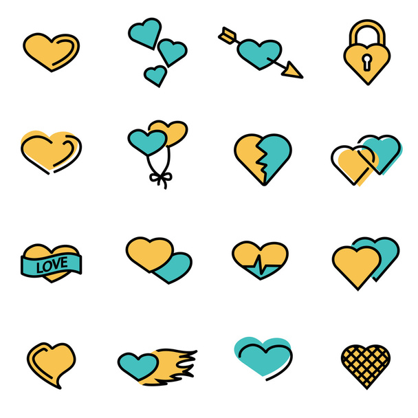 Paquete de iconos de línea plana de moda para diseñadores y desarrolladores. Vector línea corazón icono conjunto
 - Vector, imagen