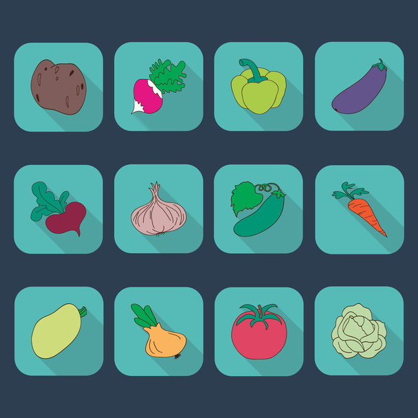Vegetables icons flat set  isolated vector illustration - Διάνυσμα, εικόνα