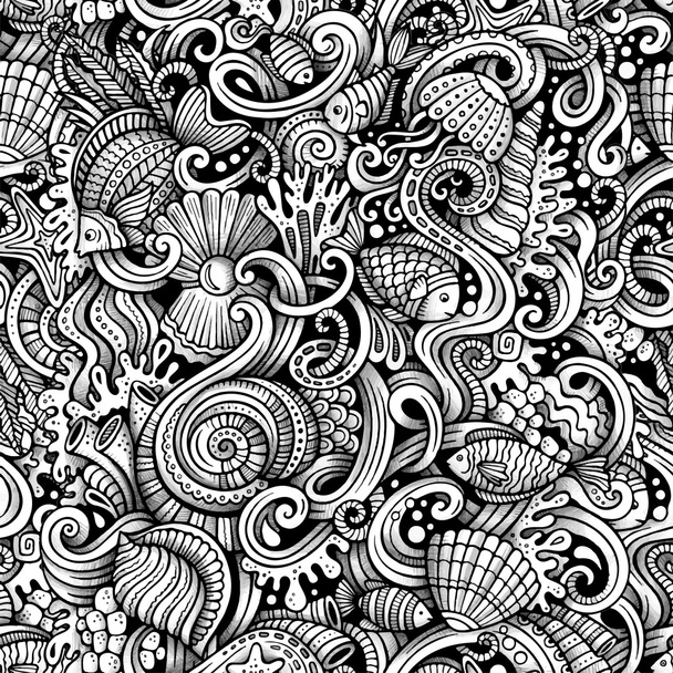 Kreslený čmáranice pod vodou života bezešvé pattern - Vektor, obrázek