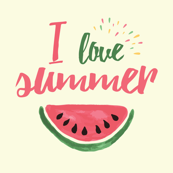 Vector print with watermelon and lettering. Typographic printable banner for summer design. - Вектор,изображение