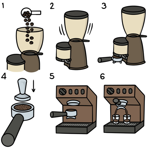 векторный набор из шести шагов к приготовлению эспрессо
 - Вектор,изображение