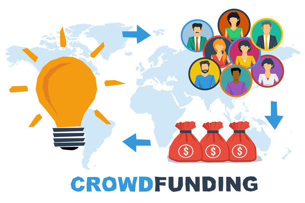 Crowdfunding βήματα έννοια - Διάνυσμα, εικόνα