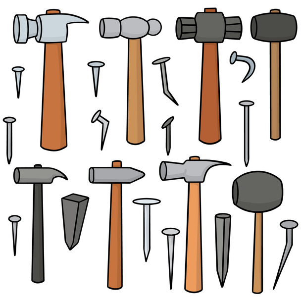 vector conjunto de martillo y clavos
 - Vector, Imagen