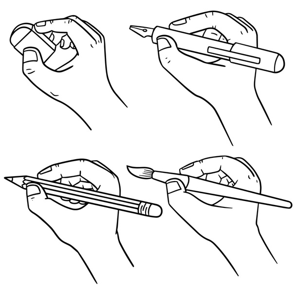 vector conjunto de escritura a mano con pluma, lápiz, pincel y borrar
 - Vector, Imagen