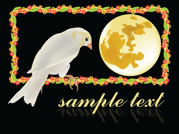 Uccello canarino e luna su disegno floreale per testo campione
 - Vettoriali, immagini