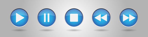 μπλε μεταλλικό κουμπί με πλήκτρα ελέγχου μουσικής - Διάνυσμα, εικόνα