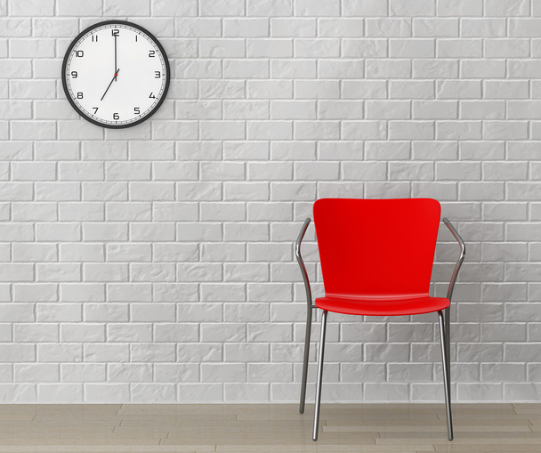 モダンな時計と赤い椅子  - 写真・画像