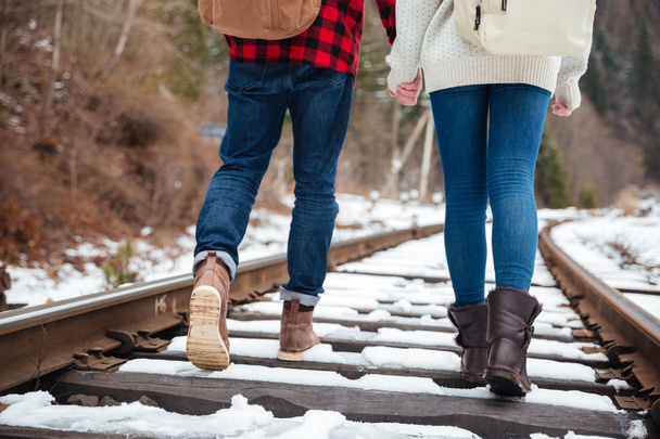Couple walking on railway  - Photo, image