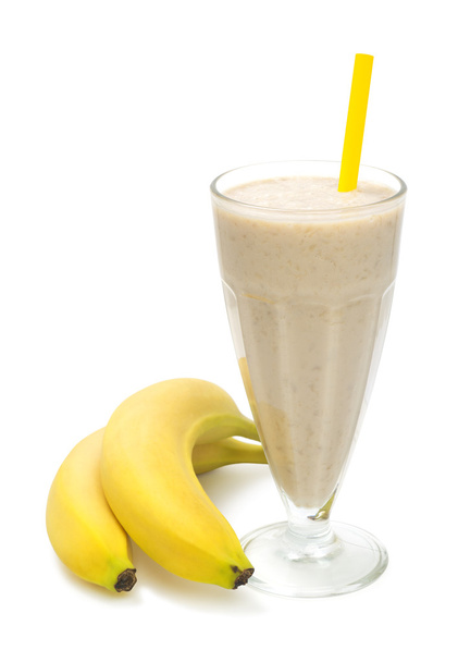 batido de leche de plátano sobre fondo blanco
 - Foto, Imagen