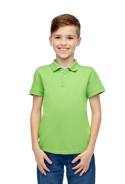 happy boy in green polo t-shirt - Photo, Image