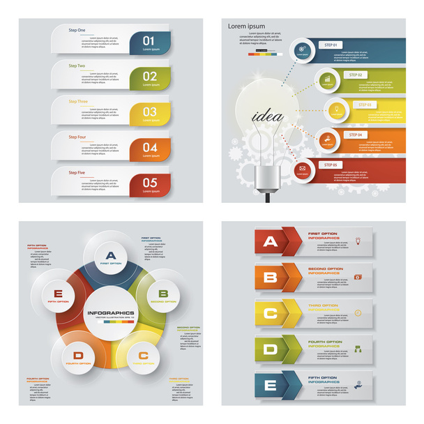 Collection of 4 design colorful presentation templates. Vector Background. - Вектор,изображение