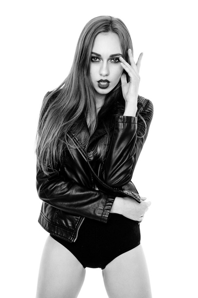 Woman in black leather jacket - Photo, Image