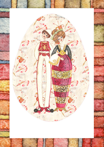 Ilustración de acuarela dibujada a mano con trajes tradicionales
 - Foto, imagen