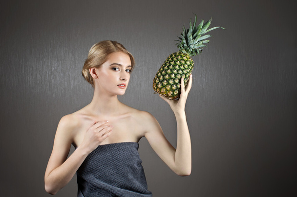 pretty girl woman model with fruits - 写真・画像