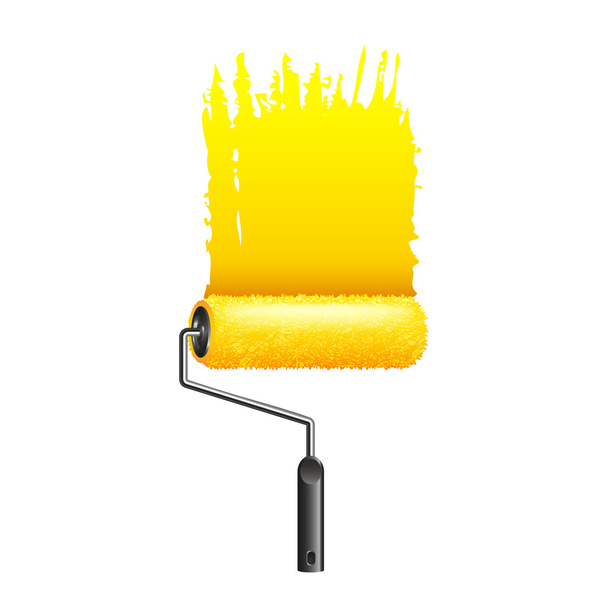 Rolo de pintura amarelo isolado no vetor branco
 - Vetor, Imagem