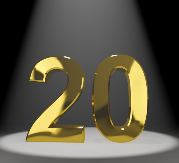 χρυσό 20ο ή είκοσι 3d αριθμός που αντιπροσωπεύει επέτειο ή για - Φωτογραφία, εικόνα