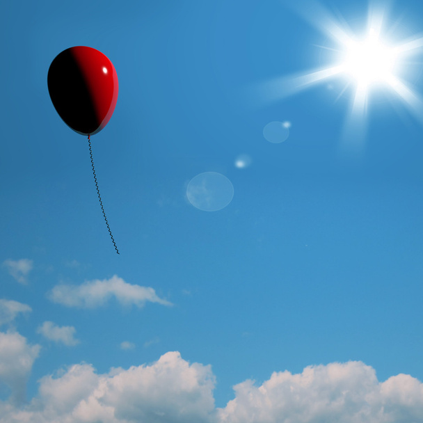 Roter Ballon steigt in die Höhe und steht für Freiheit oder Alleinsein - Foto, Bild