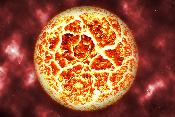 zon ontploffen op de kosmos met rode nebular - Foto, afbeelding