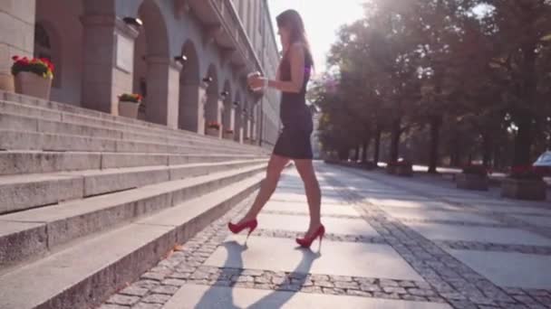 Sexy woman in red shoes walking - Felvétel, videó