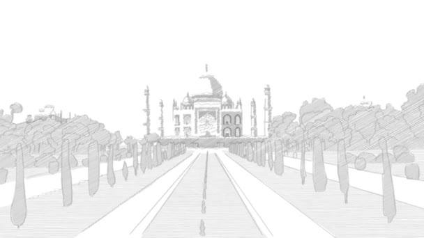 Taj Mahal Hand Drawn Sketch Animation - Footage, Video