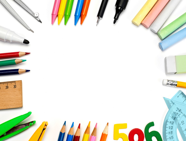 School supplies isolated on white - Photo, Image