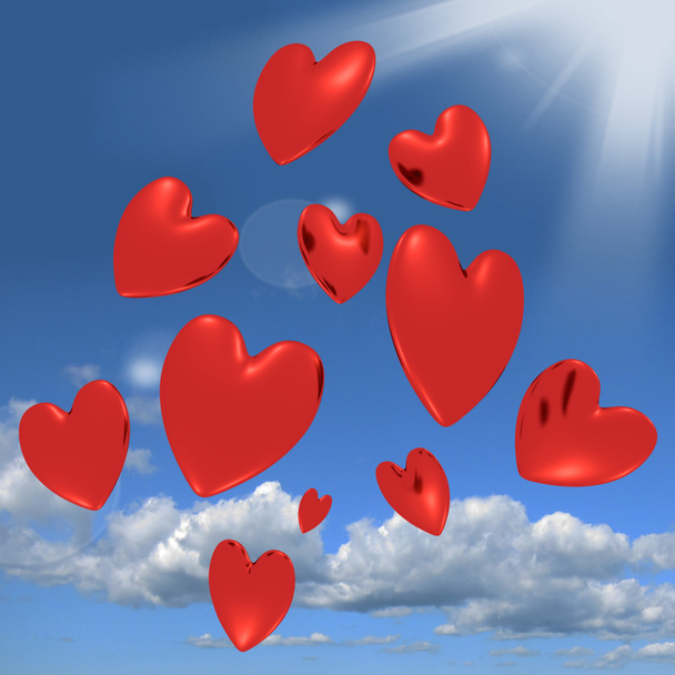 Сердца падают с неба, стреляя в любовь и романтику
 - Фото, изображение