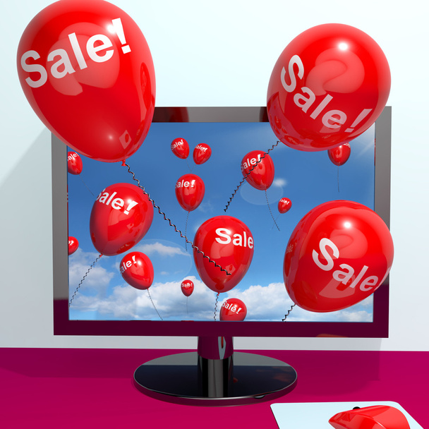 Internet promosyon di gösterilen bilgisayardan gelen satış balonlar - Fotoğraf, Görsel