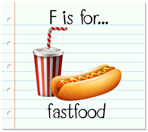 Flashcard letter F is for fast food
 - Вектор,изображение