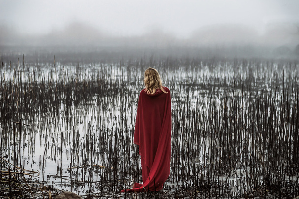 Lonely girl gazing into the mist - Photo, Image