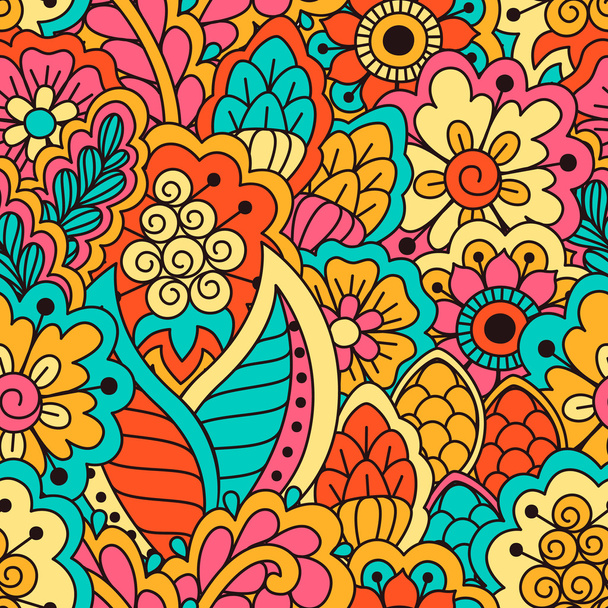 Hand drawn seamless pattern with floral elements. Colorful ethnic background.  - Vector, afbeelding