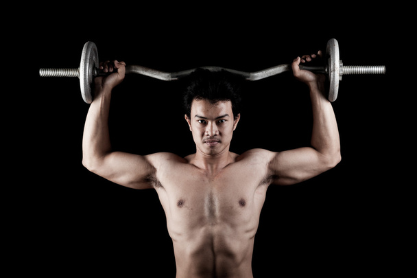 Muscular asiático hombre con barbell
 - Foto, Imagen