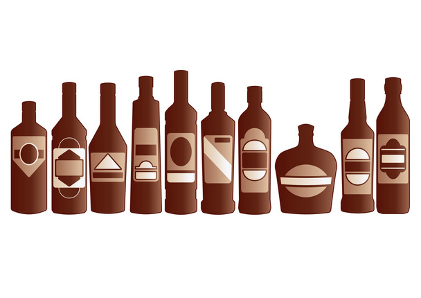 Набор глянцевых винных бутылок
 - Вектор,изображение