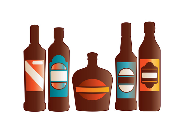 Set of glossy wine bottles - Vector, Image