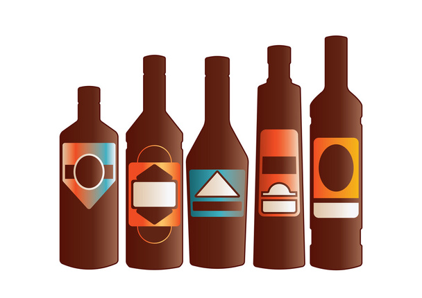 Set of glossy wine bottles - Vector, Image