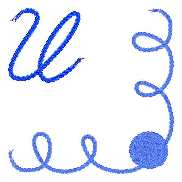 Letter U. Alphabet font vector - yarn, rope, cable - Vector, Image