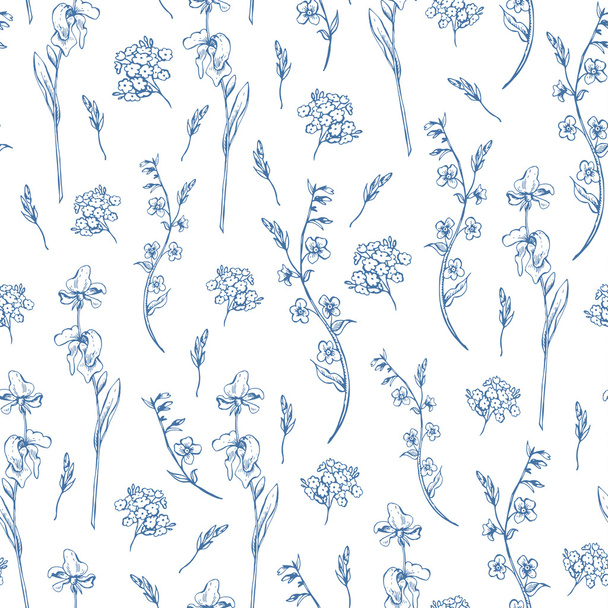Monochrome wildflowers seamless pattern - Wektor, obraz
