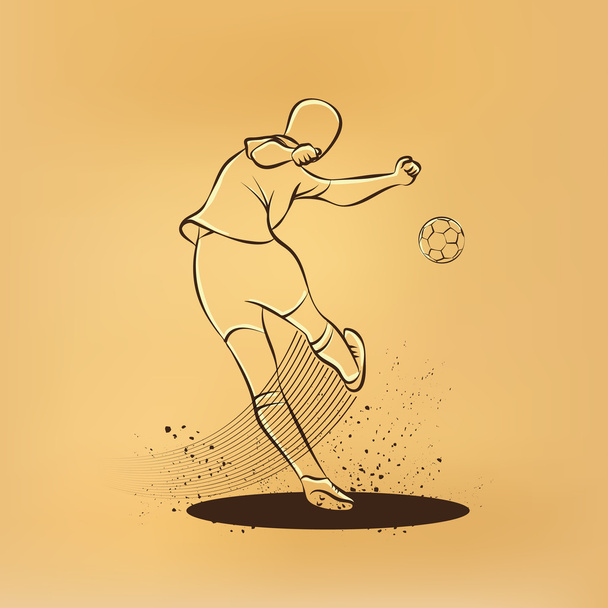 Voetbalspeler trapt de bal. Achteraanzicht. Vector sport retro tekening illustratie. - Vector, afbeelding
