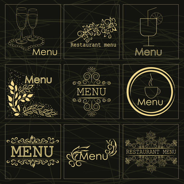 Conjunto de adesivos para um belo menu de restaurante decorado, um café
 - Vetor, Imagem
